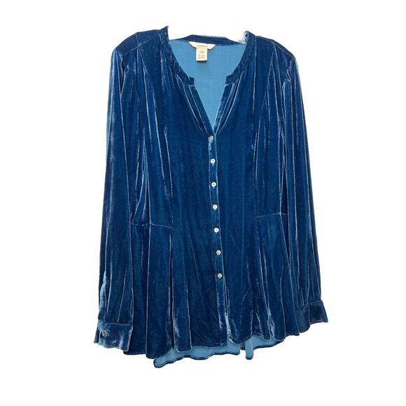 Sundance Blue Velvet Button Up Silk Blend Blouse L - Picture 1 of 8